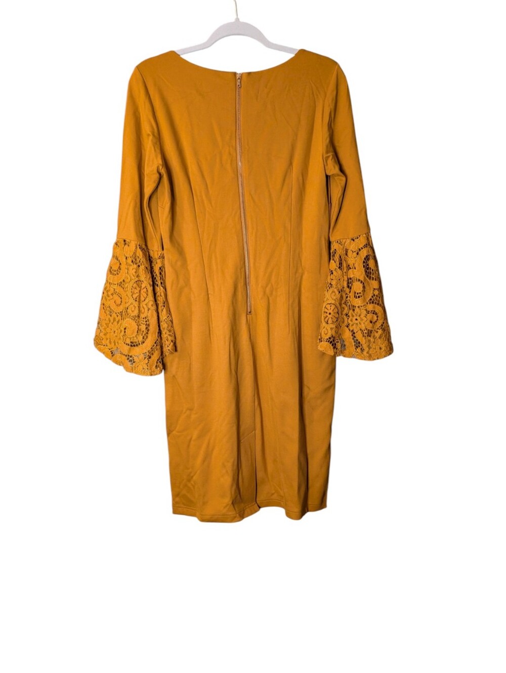 Nanette Lepore Mustard Yellow Bell Sleeve sheath Dress Boho Career lace size 8 - Picture 2 of 7